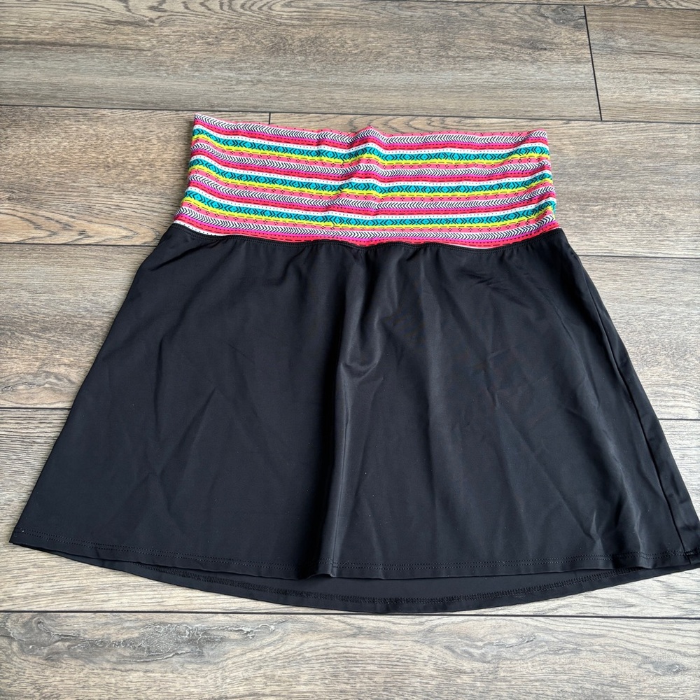 Title Nine Swim Skirt Bathing Suit Beach Cover Up Fold Over Aztec Black Sz M